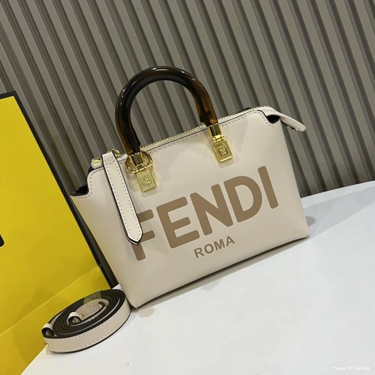 Vintage HOT Fendi White Mini Way Leather Bag ROMA Boston In Logo The By Calf 0825